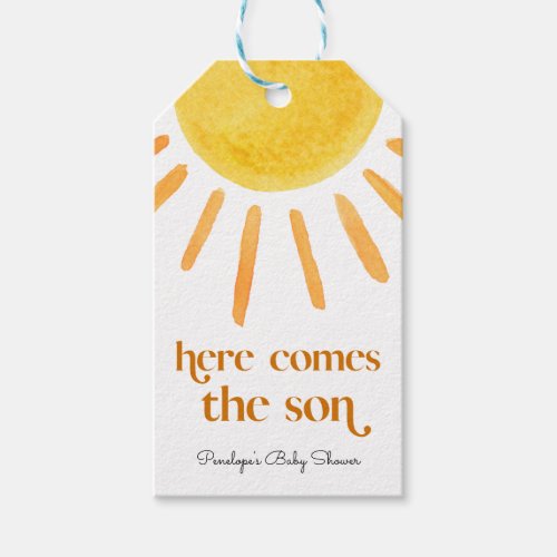 Here Comes the Son Boy Baby Shower Gift Tags