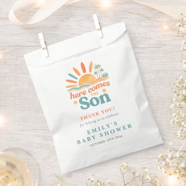 Here Comes The Son Boy Baby Shower Guest Thank You Favor Bag (Clipped)
