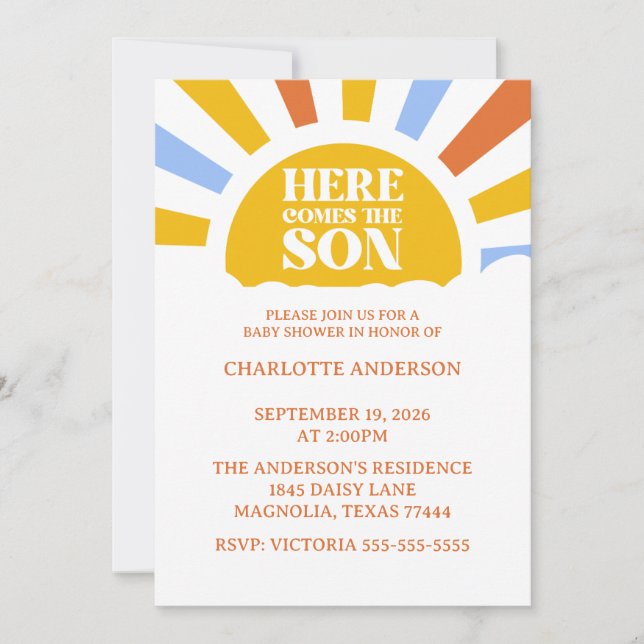 Here Comes The Son Boy Baby Shower Invitation (Front)