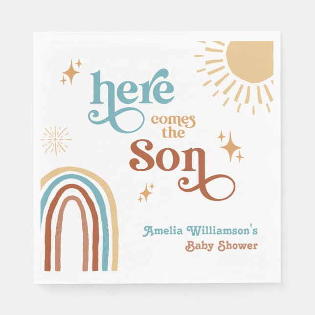 Here Comes the Son Boy Baby Shower Napkins (Front)