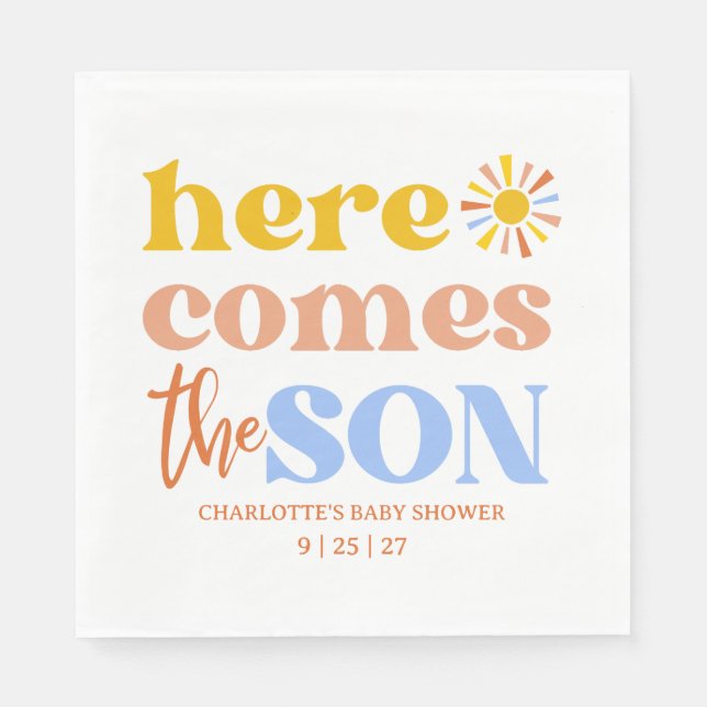 Here Comes The Son Boy Baby Shower Napkins (Front)
