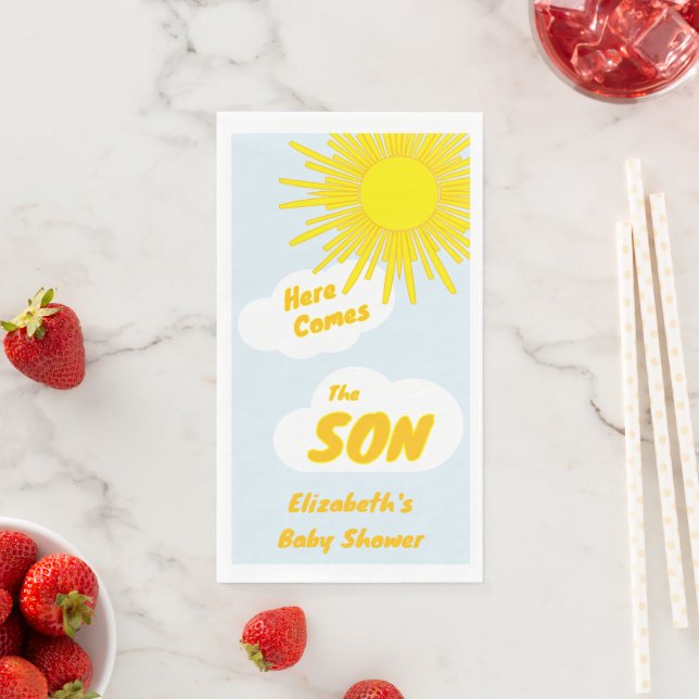 Here Comes The Son Boy Baby Shower Paper Guest Towels (Insitu)