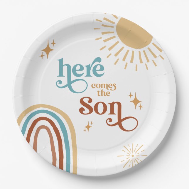 Here Comes the Son Boy Baby Shower Paper Plates (Front)