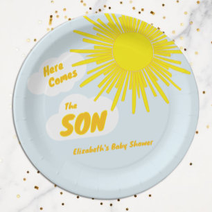 Here Comes The Son Boy Baby Shower Paper Plates