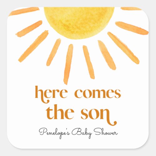 Here Comes the Son Boy Baby Shower Square Sticker