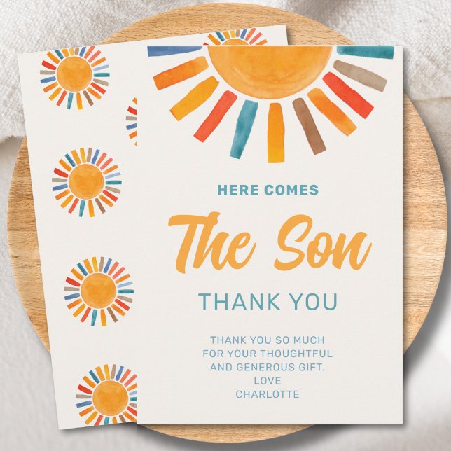 Here Comes the Son Boy Baby Shower Thank You Card (Creator Uploaded)