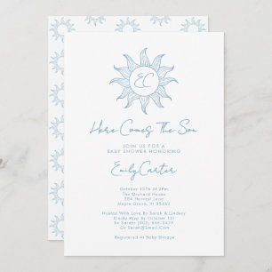 Here Comes The Son Boy Sunshine Baby Shower Blue Invitation