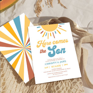 Here Comes The Son Boy Sunshine Baby Shower Invitation