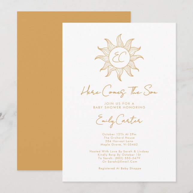 Here Comes The Son Boy Sunshine Baby Shower Invitation (Front/Back)