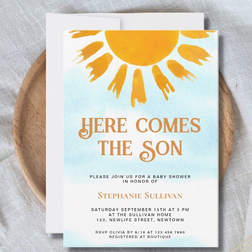 Here Comes the Son Boys Baby Shower Invitation