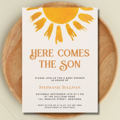 Here Comes the Son Boys Baby Shower Invitation