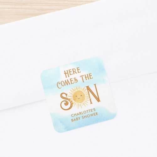 Here Comes The Son Boys Baby Shower Square Sticker