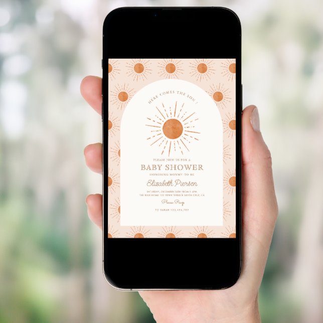 Here comes the son Burnt Orange Sun Baby Shower Invitation (Front Digital)