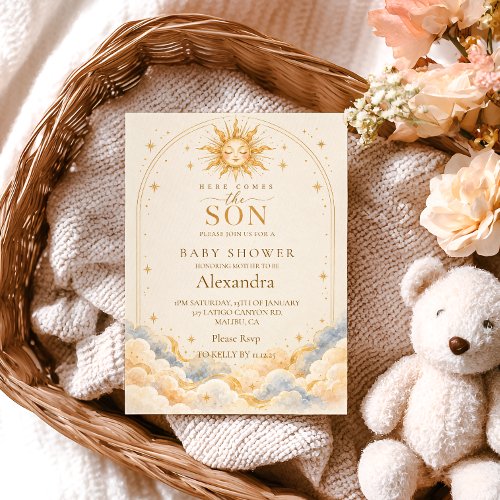 Here Comes the Son Celestial Sunshine Baby Shower Invitation