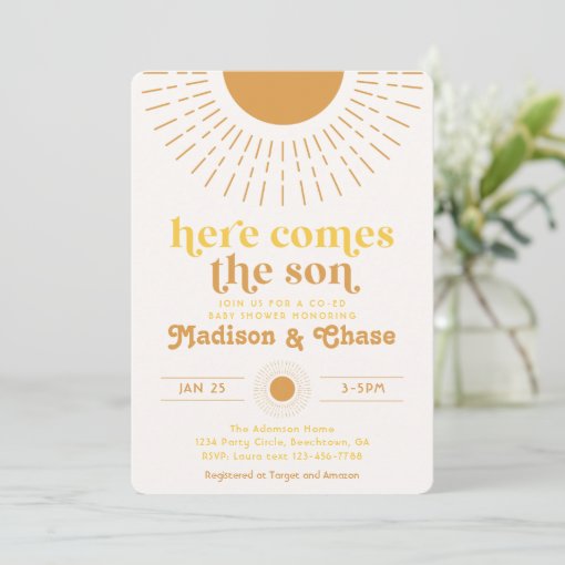 Here Comes the Son CoEd Baby Shower Invitation Zazzle