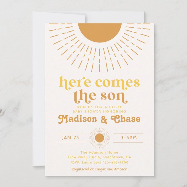 Here Comes the Son Co-Ed Baby Shower Invitation (Front)