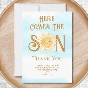Here Comes The Son Cute Baby Shower Thank You Card