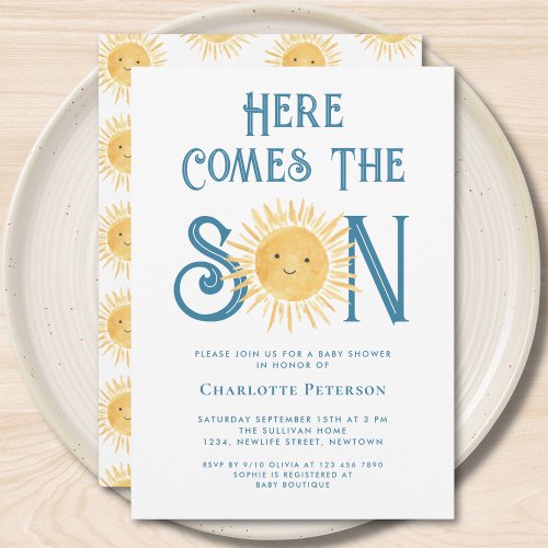 Here Comes The Son Cute Boy's Baby Shower 