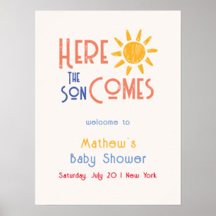 Here Comes The Son Cute Retro Baby Shower Welcome Poster
