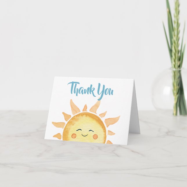 Here Comes the Son Cute Sun Baby Shower Letterpress Thank You Card (Front)