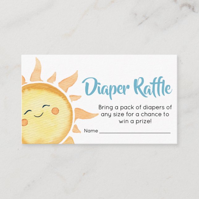 Here Comes the Son Cute Sun Diaper Raffle Enclosure Card (Front)