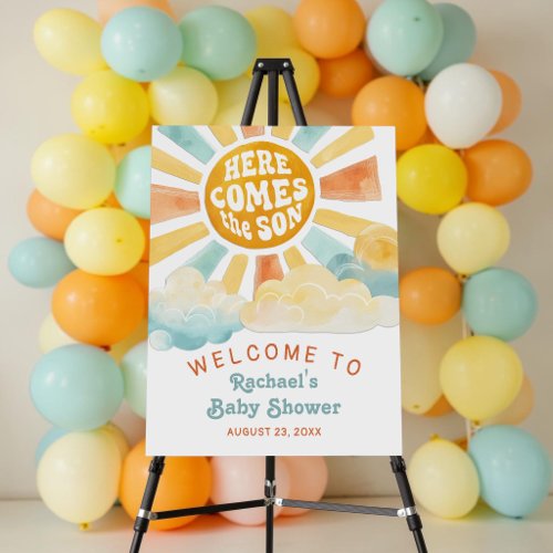 Here Comes the Son Cute Sunburst Boy Baby Shower Foam Board