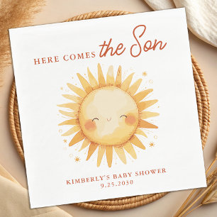 Here Comes The Son Cute Sunshine Boho Baby Shower Napkins