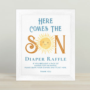 Here Comes The Son Diaper Raffle Baby Shower Sign