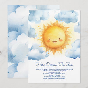 Here Comes The Son Editable Baby Boy Shower Invitation