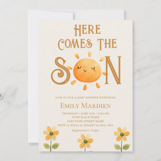 Here Comes The Son Floral Sunshine Baby Shower Invitation