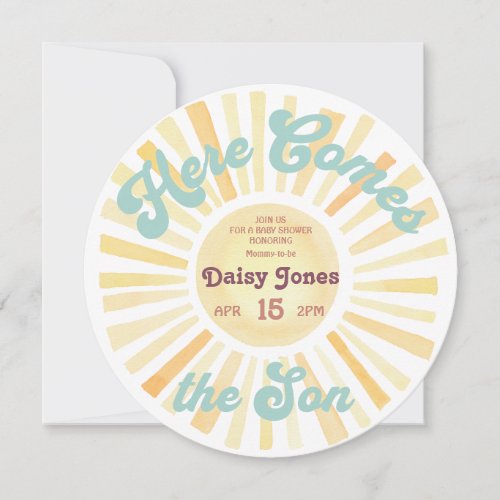 Here Comes the Son Groovy 70s Baby Shower Invitation