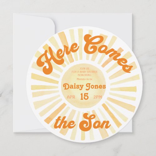 Here Comes the Son Groovy 70s Baby Shower Invitation
