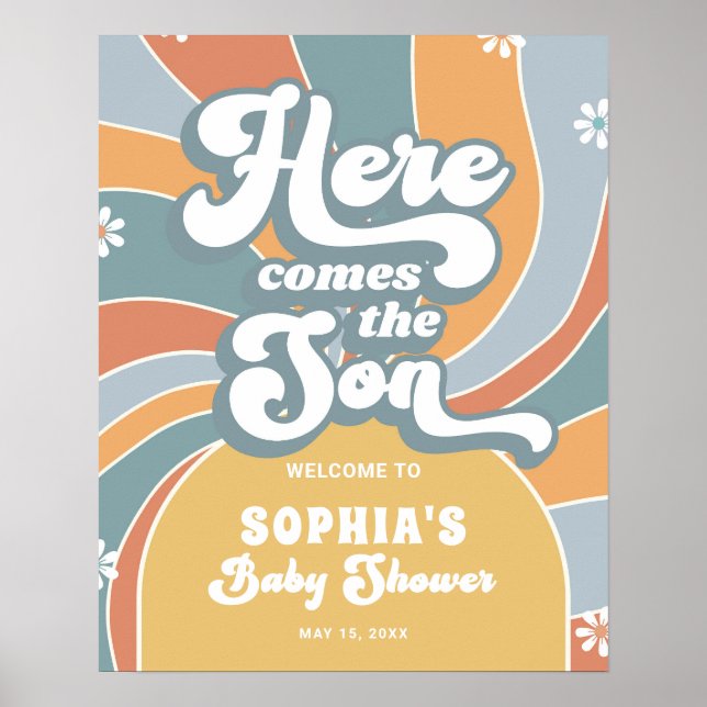 Here Comes The Son Groovy Baby Shower Welcome Poster (Front)