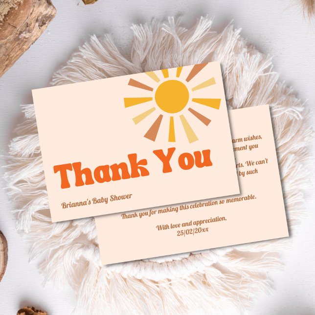 Here comes the son groovy retro baby shower thank you card (Here comes the son groovy retro vibes baby shower thank you card )