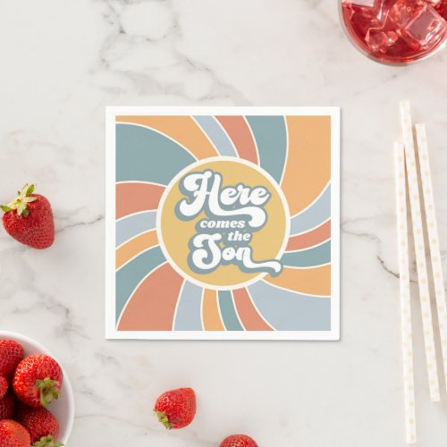 Here Comes The Son Groovy Retro Sun Baby Shower Napkins