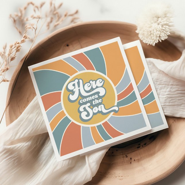 Here Comes The Son Groovy Retro Sun Baby Shower Napkins (Creator Uploaded)