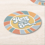 Here Comes The Son Groovy Retro Sun Baby Shower Round Paper Coaster<br><div class="desc">Here Comes The Son Groovy Retro Sun Baby Shower Paper Coaster.</div>