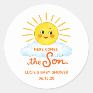 Here Comes the Son Hand Drawn Sunshine Baby Shower Classic Round Sticker