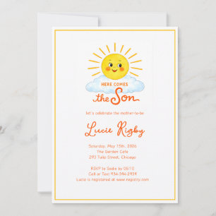 Here Comes the Son Hand Drawn Sunshine Baby Shower Invitation