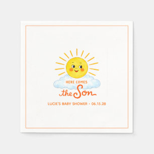 Here Comes the Son Hand Drawn Sunshine Baby Shower Napkins