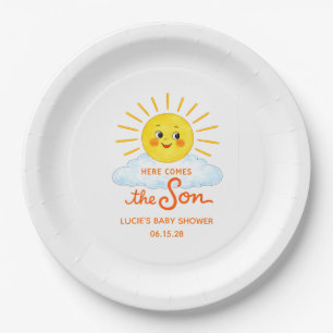 Here Comes the Son Hand Drawn Sunshine Baby Shower Paper Plates