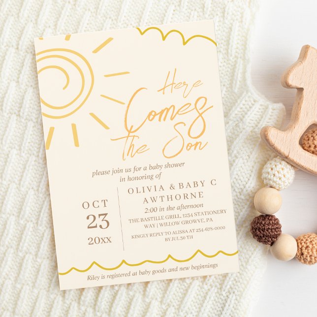 Here Comes the Son Hand Written photo Baby Shower Invitation (Creator Uploaded)