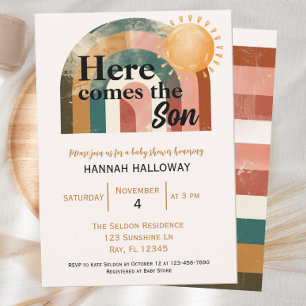 Here Comes the Son Masculine Rainbow Baby Shower Invitation