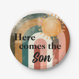Here Comes the Son Masculine Rainbow Baby Shower Paper Plates