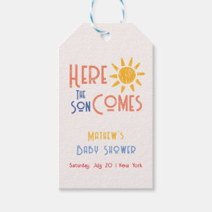 Here Comes The Son Minimal Retro Sun Baby Shower Gift Tags