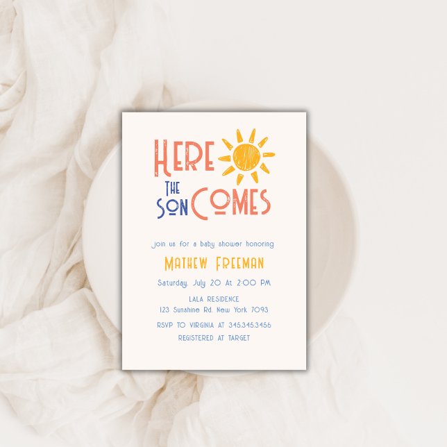 Here Comes The Son Minimal Retro Sun Baby Shower  Invitation (Here Comes The Son Minimal Retro Sun Baby Shower Invitation)