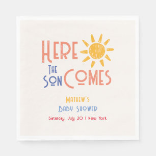 Here Comes The Son Minimal Retro Sun Baby Shower Napkins