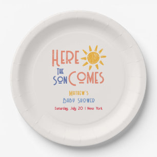 Here Comes The Son Minimal Retro Sun Baby Shower Paper Plates
