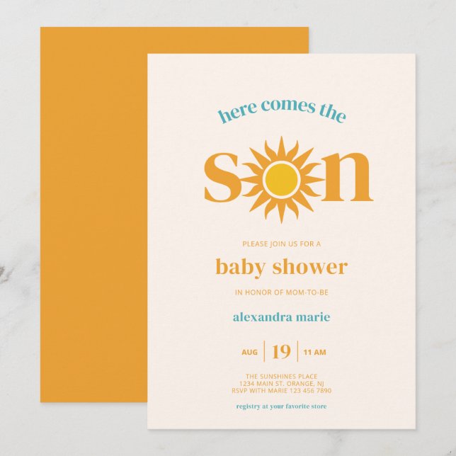 Here Comes the Son Modern Sunshine Baby Shower Invitation (Front/Back)