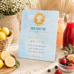 Here comes the Son Mom-osa Bar Baby Shower Pedestal Sign